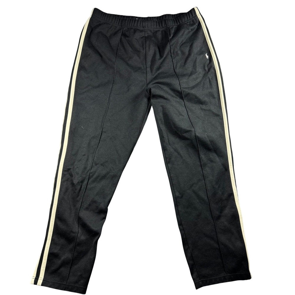 Vintage Polo Sport Ralph Lauren Mens XL Black Track Pants Side Stripe Zip Ankle